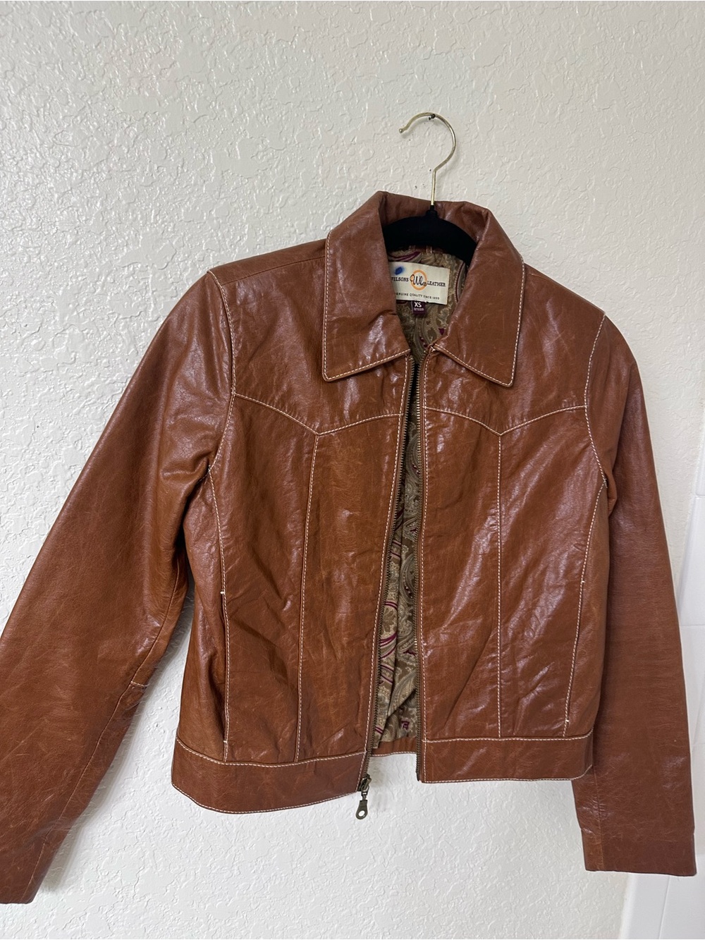 Wilsons Leather Brown Genuine Leather Jacket Women’s XS Zip Front Western Y2K